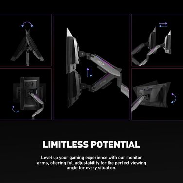 Підставка для монітора MSI MPG MT201R Premium RGB, сумісна з VESA, 17-49 дюймів, до 20 кг, регульована газо-пружинна кріплення, сіра