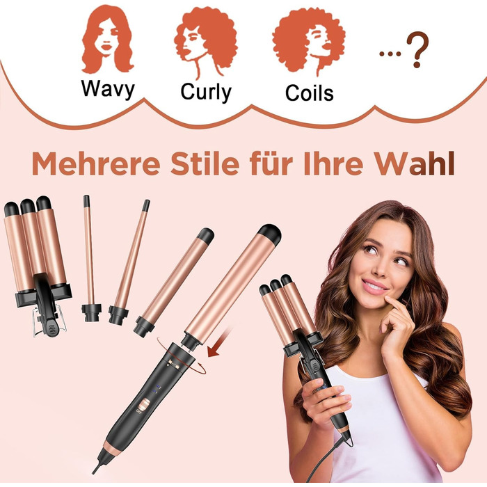 BESTOPE Набір для завивки волосся 5 в 1 з керамічним нагрівом, різні насадки для великих та маленьких локонів, 9-32 мм, швидкий нагрів, 2 температурні режими для довгого та короткого волосся (Золотий)