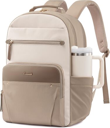LOVEVOOK Рюкзак для ноутбука, жіночий, водонепроникний, для роботи, школи, подорожей (15,6 дюймів, бежевий+хакі)