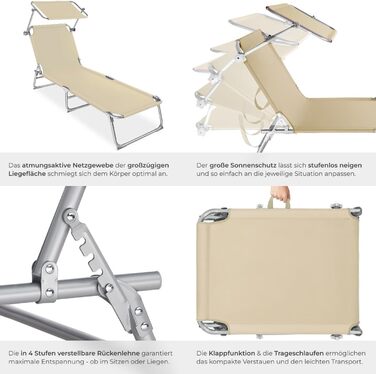 Шезлонг для саду Tectake 2 шт. з сонцезахистом, регульована спинка, до 110 кг - Бежевий