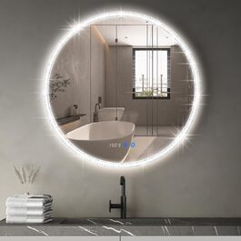 Дзеркало для ванної кімнати YOURLITE з підсвічуванням, діаметр 60 см, LED, 3 кольори, регулювання яскравості, сенсорна кнопка, антизапар, пам'ять, IP44, срібний