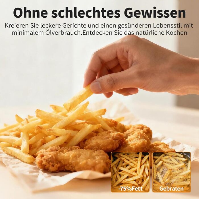 Фритюрниця повітряна 6л з вікном, без олії, 8-в-1, 30-200°C, 78 рецептів, антипригарне покриття, тиха робота