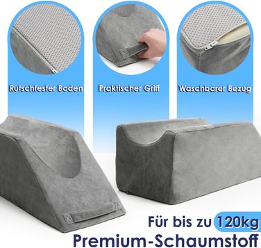 Подушка для підняття ніг клиновидна з ефектом пам'яті (Memory Foam), 68x25x22 см — ортопедична підставка для ніг після операцій, колін та гомілковостопного суглоба, з антиковзаючим покриттям та знімним чохлом OEKO-TEX