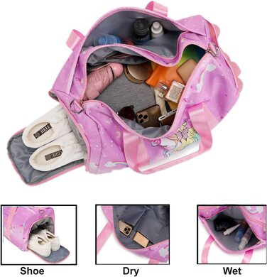 Сумка для плавання дитяча Дорожня сумка дитяча спортивна сумка з відділенням для взуття і вологим відділенням сумка для тренувань сумка для вихідних сумка для танців (рожева)