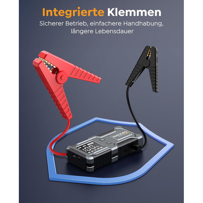 Powerbank Starthilfe 6000A: Зарядний пристрій для автомобіля 12V (до 9L бензин, 7L дизель) з кабелем, LED-лампою та дисплеєм – для SUV, мотоциклів, газонокосарок