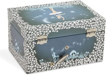 Ювелір - Музична скринька для коштовностей для дівчаток з обертовим єдинорогом, блискучою веселкою і Зоряним візерунком-Пісня прекрасної мрійниці (синя балерина)