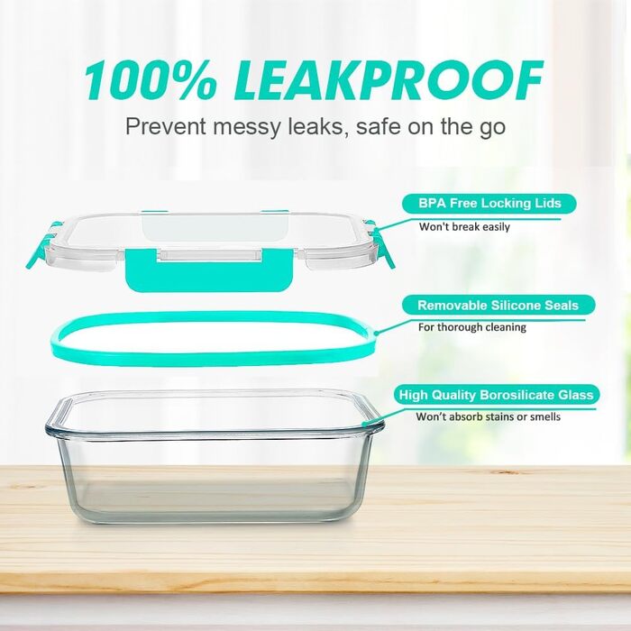 Набір контейнерів Verones 24 шт. з кришкою, зелені, скляні, для зберігання їжі, герметичні, стійкі до заморожування та миття в посудомийній машині