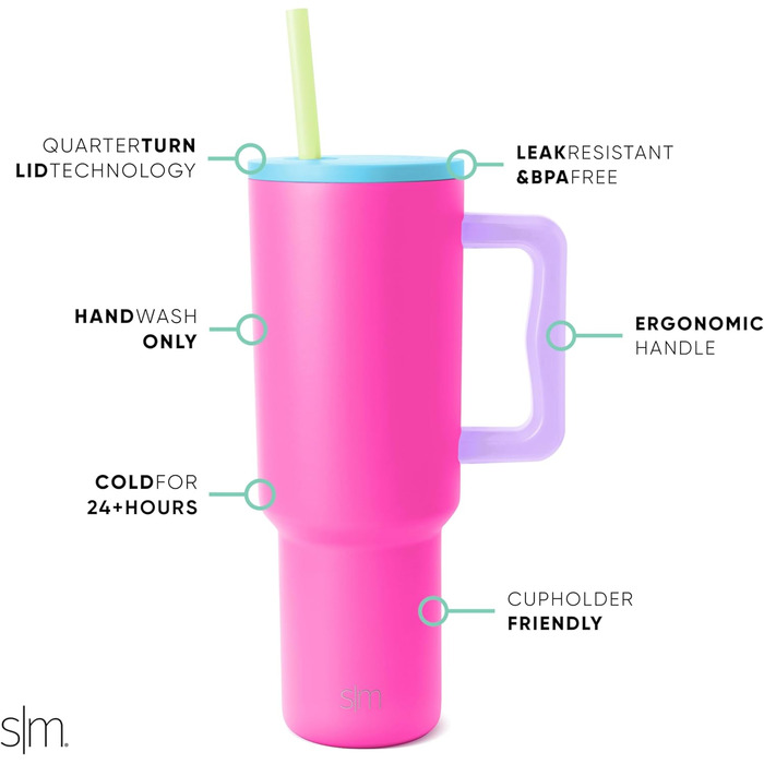 Термокружка Simple Modern з трубочкою та ручкою | Зберігає холод та тепло | 1180 мл, багато кольорів (80s Mix) | Ідеальний подарунок для жінок та чоловіків