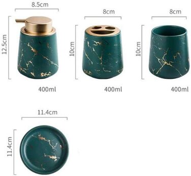 Набір аксесуарів для мармурової ванної кімнати-4 керамічних аксесуара для ванної кімнати-повний набір розкішних аксесуарів для ванної кімнати з дозатором мила, тримачем для зубної щітки,кухлем, мильницею (темно-зеленого кольору (3 шт.))