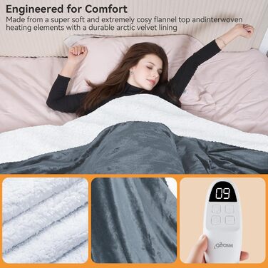 Електрична гріюча ковдра 160x130 см з автовимкненням, 9 режимів нагріву та таймером. Захист від перегріву, пральна, тепла ковдра для дому та офісу сірого кольору 160x130 см