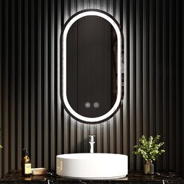Дзеркало для ванної кімнати EMKE з підсвічуванням 50x90 см, овальне, з сенсорним перемикачем, 3 кольори світла, регулювання яскравості, антизапарник, функція пам'яті, автоматичне вимкнення через 3 години