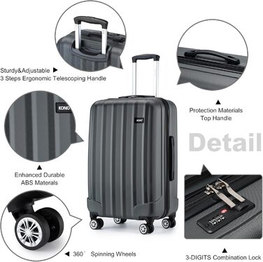 Чемодан-валіза на колесах з ABS-пластику, сірий, L - міцний та легкий, з кодовим замком