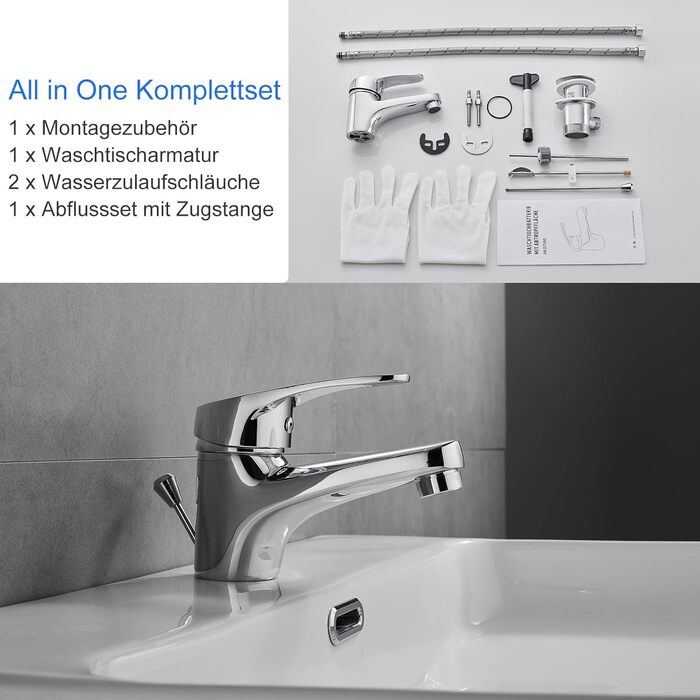 Змішувач для ванної кімнати з витяжною штангою, однорідний змішувач, хромований, з витяжною штангою, для ванної кімнати, з сифоном