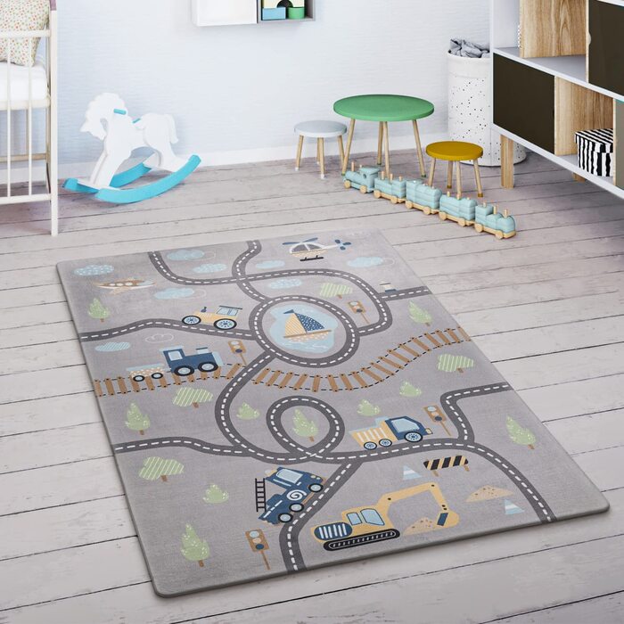 Домашній ігровий килимок Paco, килимок для дитячої кімнати, вуличний килимок для хлопчиків і дівчаток, нековзний автомобільний килимок, сірий, зелений, синій, Розмір (120 см круглий)