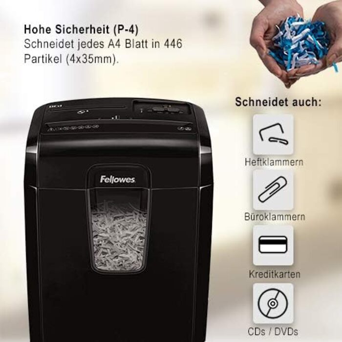 Fellowes LX50 – Шредер для офісу та дому, 8 листів, Cross Cut, 17л кошик, чорний
