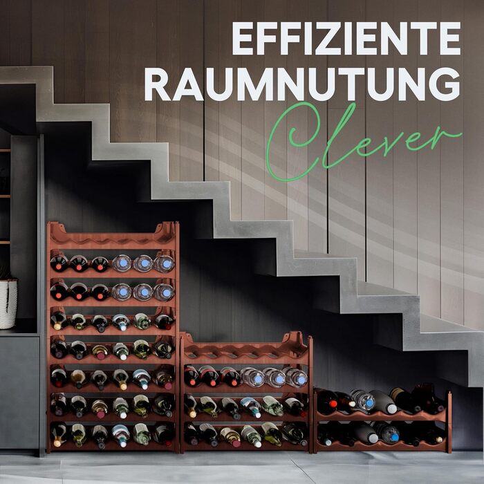 Пластикова полиця для пляшок Novaliv на 36 пляшок, розширювана, коричнева. Полиця для вина, напоїв, спиртних напоїв. Система зберігання пляшок, шафка для пляшок