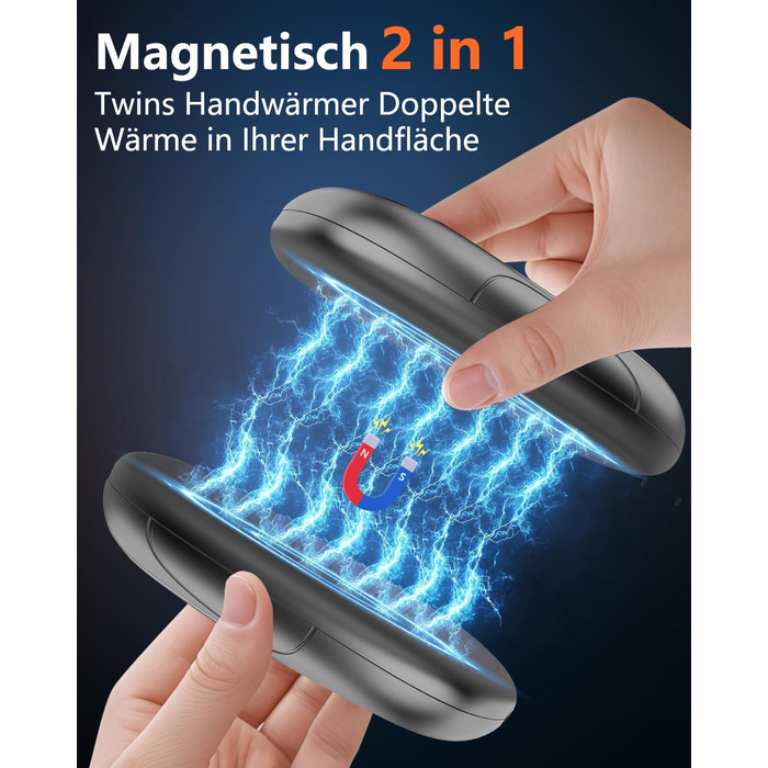 Електричні грілки для рук DDKJ - 2 шт. з LED-дисплеєм, 3 режими нагріву, перезаряджаються, для дітей, чоловіків, жінок. Компактні, багаторазові, білий та чорний колір