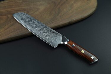 SCHNEIDWERK Santoku ніж з дамаської сталі, кухонний ніж 17.6 см, 67 шарів нержавіючої сталі, кухонний ніж з дамаської сталі, дуже гострий, DI-серія