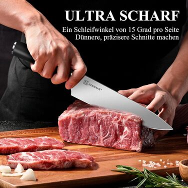 Набір кухонних ножів Keemake 7 предметів з дерев'яним блоком, професійний набір кухонних ножів з нержавіючої сталі, міцні та гострі