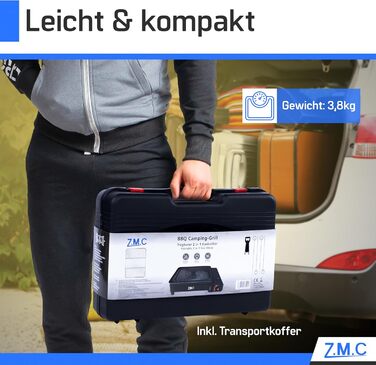 Z.M.C. 2-в-1 газовий набір для кемпінгу: плита та гриль з аксесуарами та кейсом. Газовий гриль та плита з пьезозапалюванням, 2.2kW, LPG-підключення