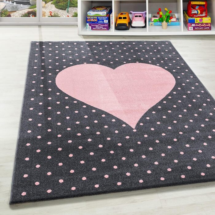 Дитячий килимок Heart Design Pink Runner - килимок з коротким ворсом Дитяча кімната для дівчаток і хлопчиків Easy Care Soft Pile - Ігровий килимок для передпокою Дитячий килимок Ігровий килимок Дитяча кімната (200 х 290 см, рожевий)