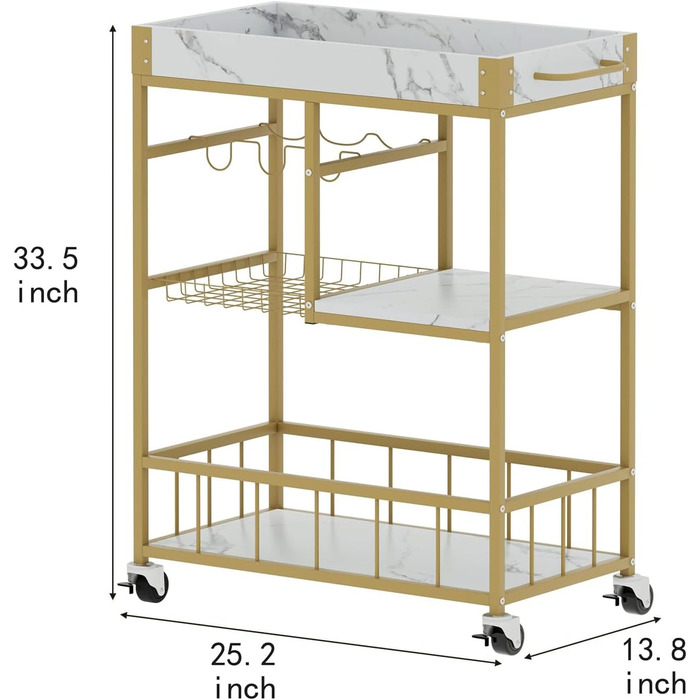 Сервісний візок Huhote з 3 ярусами, білий: візок для вина, кухонний візок з кошиком та відкидним столиком, 64 x 34 x 84 см