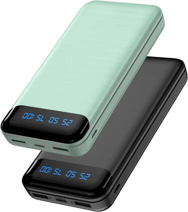 Дисплей, тонкий, 2 порти, для iPhone та смартфонів, чорний/зелений, 2 шт., 16000mAh, 5V 3A, LCD