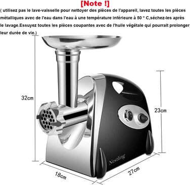 М'ясорубка з нержавіючої сталі Nestling 2800 Вт, ковбасна машина, багатофункціональна (чорна)