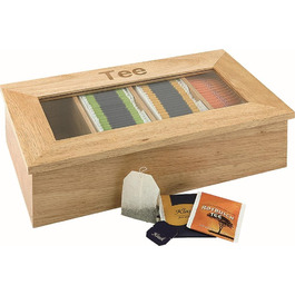 Коробка для чаю - дерев'яна коробка для чаю преміум-класу, оглядове віконце, 4 відділення для пакетиків чаю, відкрита кришка, натуральна, 4x30 пакетиків чаю (макс. 60 символів), 11575