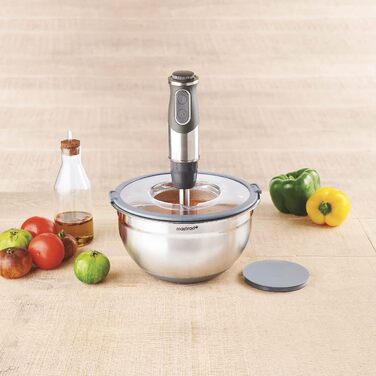 Нержавіюча чаша Mastrad для змішування, випікання та зберігання продуктів з прозорим кришкою та ручками (24 см)