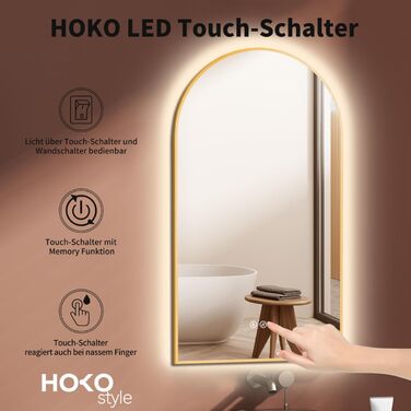Дзеркало для ванної кімнати LED HOKO Design Turin, овальне, 45x75 см, матовий чорний, з підсвічуванням, сенсорне керування, зміна кольору світла (тепле/холодне/нейтральне), антизапарювання, монтаж HOCH+QUER