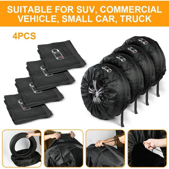 Чохли для шин набір 4 шт. Розмір 13-18 дюймів, з ручкою. Захист від бруду та пошкоджень для зимових та літніх шин. Ідеально для зберігання та транспортування.