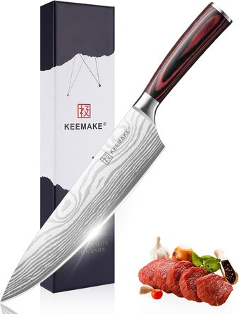 KEEMAKE Ніж кухарський 20см, професійний ніж для кухні з нержавіючої сталі з захистом леза, гострий ніж шеф-кухаря для м'яса, овочів, риби