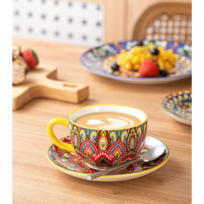 Кавовий сервіс Henten Home з порцеляни, 6 чашок, 250 мл, ручної роботи, набір для 6 осіб. Включає чашки та блюдця