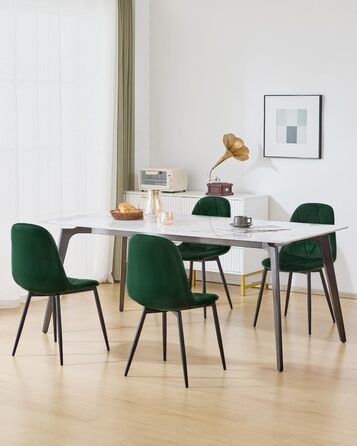 Набір обідніх стільців Lestarain (4 шт.) з підлокотниками, для кухні, вітальні, обідньої кімнати. М'які стільці з оксамитовим покриттям, металевий каркас, ергономічний дизайн, темно-зелений колір