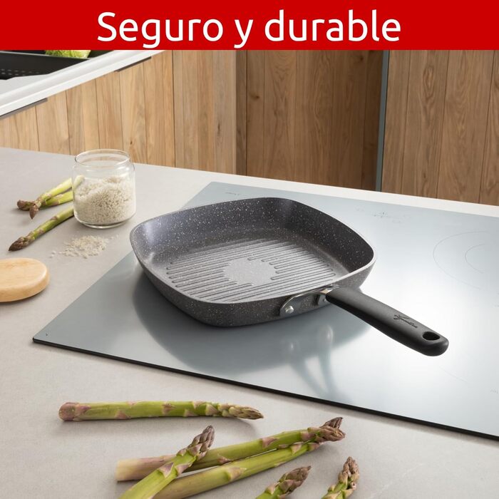 Гриль-пательня Lagostina Tempra Mineral з антипригарним покриттям, 26 см, сталь/алюміній, силіконовий ручка, ефект каменю, для всіх типів плит