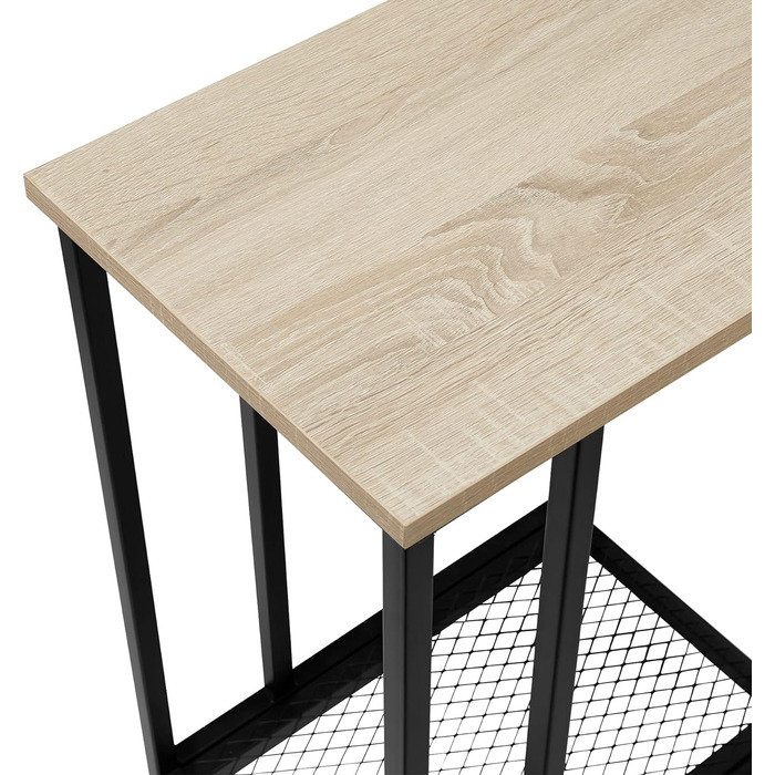 Приставний столик tectake C-подібний з дерева і металу, промисловий дизайн, журнальний столик з гратчастою полицею, 48 х 35 х 66 см, чорний металевий каркас (світле індустріальне дерево, дуб сонома)