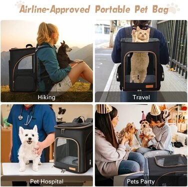 Розширюваний рюкзак для кішок Рюкзак для собак для кішок і маленьких собак, складаний рюкзак для домашніх тварин є внутрішній страхувальний трос і 2 килимка для домашніх тварин, (L, чисто чорний)