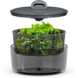 Салатниця Zyliss Easy Spin, 6 л, з мотузковим приводом, неслизьке дно, миска для подачі, AquaVent™-технологія, кнопка стоп, легко миється, сірий колір