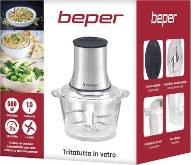 Кухонний комбайн Beper P102ROB001 зі скляною чашею, сірий/чорний