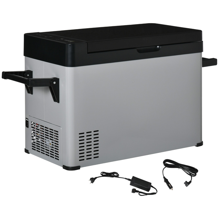 Холодильник автомобільний Outsunny Kühlbox 50L з LCD-дисплеєм, 2 режими роботи, компресорний, з ручками, для кемпінгу, подорожей на човні, 12/24V DC та 110-240V AC, сірий+чорний