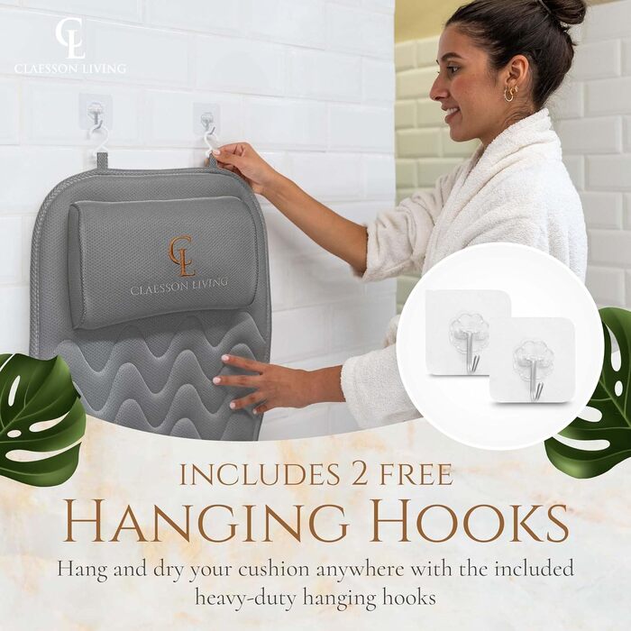 Подушка для ванни для всього тіла 125x43см - Подушка для ванни з підголовником для підтримки шиї, спини та ніг - З мішком для прання та подорожей та гачком для швидкого сушіння - Сіра