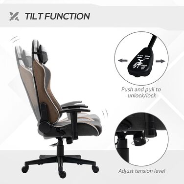 Крісло ігрове Vinsetto Ergonomic з регулюванням висоти, підголівником та підтримкою попереку, сірий