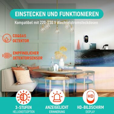 Детектор CO з HD-дисплеєм, візуальним та звуковим сигналом, 3-в-1 (CO, температура, вологість) для кемпінгу та подорожей на автодомі