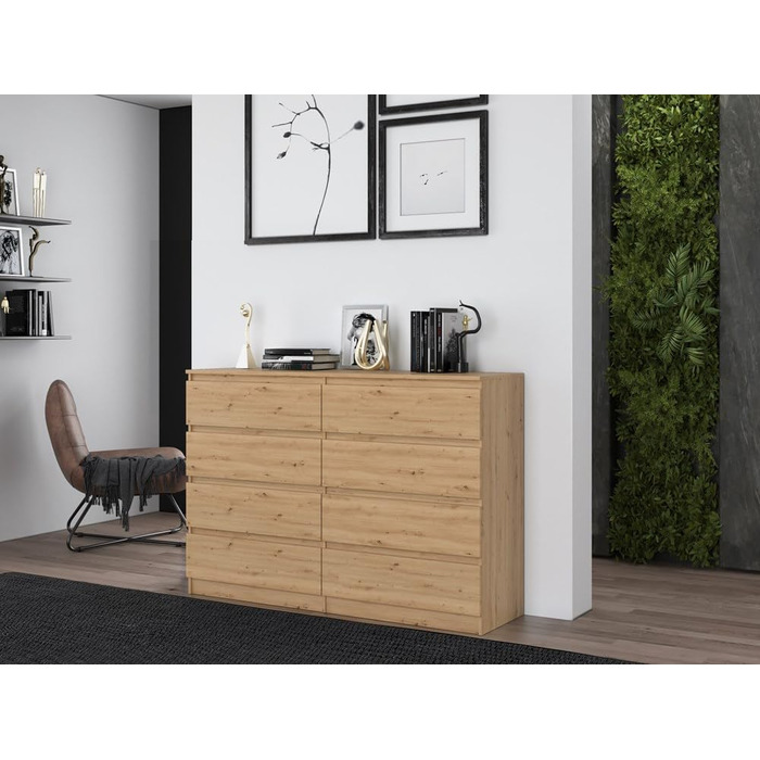 Комод 8 шухляд 140x40x97 см Білі ящики без ручок Modern (3rd Oak Artisan)