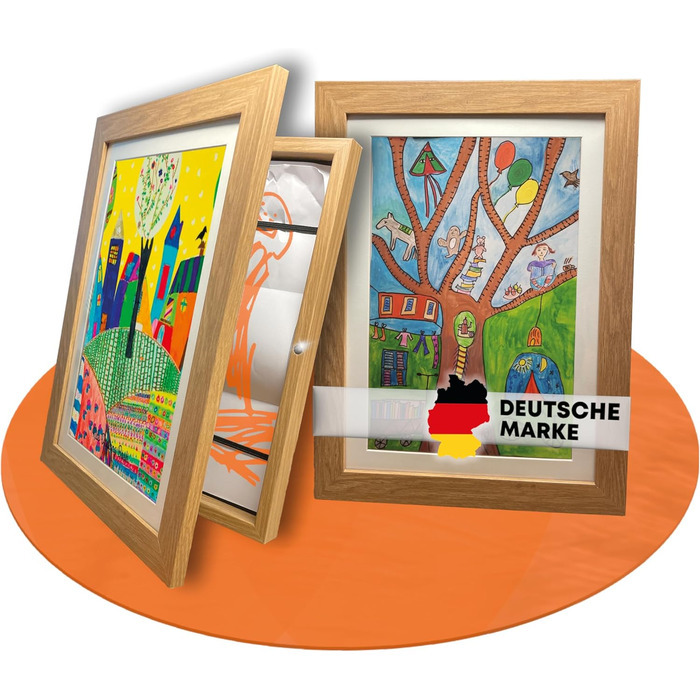 BALA® Преміум рамки для фотографій - 2 шт. A4, для дитячих малюнків, з фронтальною відкриваністю та кріпленням для підвішування/ставлення, 120+ фото, дерево