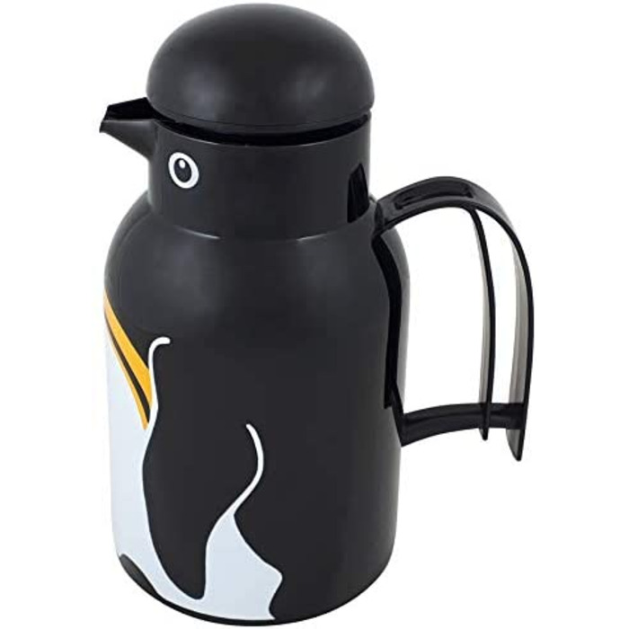 Термос Helios Thermoskanne Thermo-Bird Pinguin 1L, 6 годин, підтримує температуру напоїв, зручний вилив через носик, міцний пластик, чорний