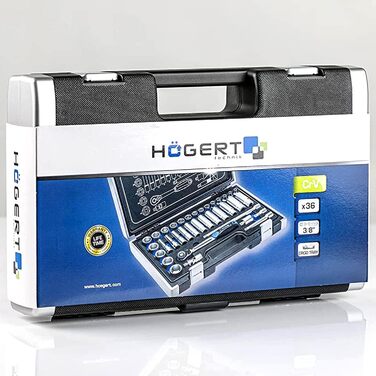 Набір інструментів Högert Technik 38 предметів: валіза з інструментами, тріскачковий набір, набір торцевих головок, біти 1/4