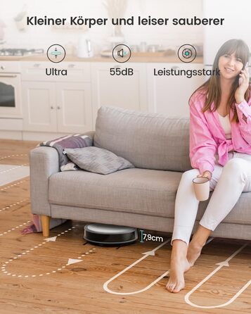 Робот-пилосос Lefant M310 сірий: 4500Pa, HEPA-фільтр, Wi-Fi, для тварин, килимів та твердих підлог