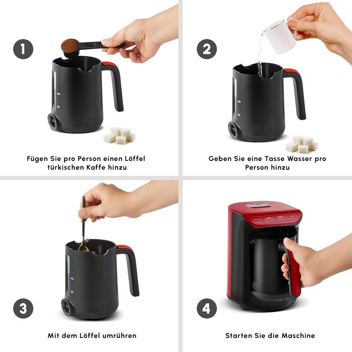 Кавомашина KARACA Hatır для приготування турецької кави з функцією обсмажування, 535W, 5 чашок, автоматичне нагрівання, чорно-червоний колір